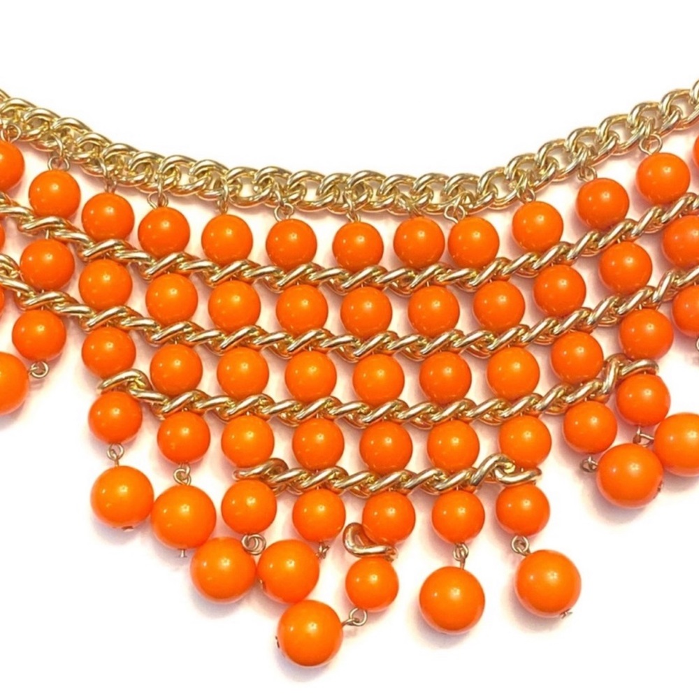 Lucia Vintage Style Orange Beaded Bib Statement Necklace 20β - Picture 5 of 7